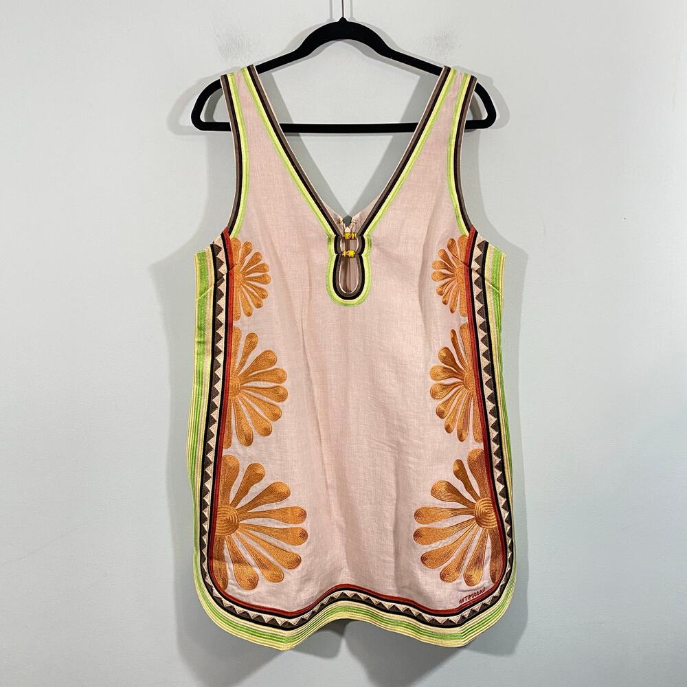 Antipodean Linen Deja Vu Sleeveless V-Neck Keyhole Mini Dress Size 12 NWOT